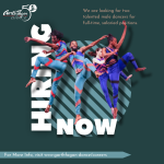 Image of four dancers over a graphic with the words 'Hiring Now'; and 'For More Info, visit www.garthfagan-dance.org/careers'.