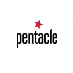 pentacle logo in black text with a red star about the t