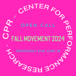 Square hot magenta flyer with a circle of white text reading “CPR – CENTER FOR PERFORMANCE RESEARCH •” approaching each edge of 