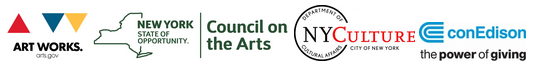 Logos for: Art Works, New York Council on the Arts, NYC Department of Cultural Affairs, ConEdison