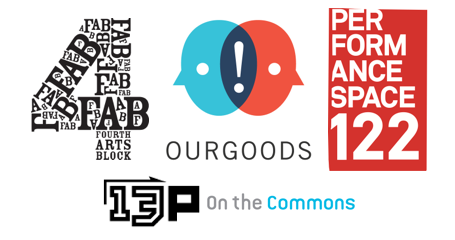 Logos for: Fourth Arts Block, OurGoods, Performance Space 122, 13P, and On The Commons