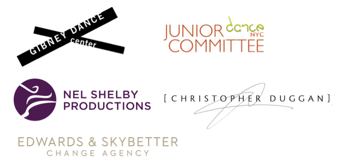 Logos for: Gibney Dane Center, Dance/NYC Junior Committee, Nel Shelby Productions, Christopher Duggan, and Edwards & Skybetter