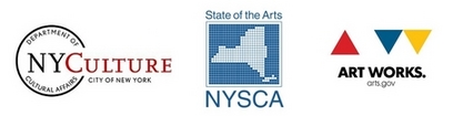 Logos for NYC Department of Cultural Affairs, NYSCA, and ArtWorks