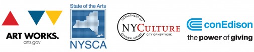 Logos for Art Works, NYSCA, NYC Department of Cultural Affairs, and ConEdison