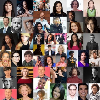 a collage featuring all of the speakers featured over 12 weeks of the Artists Are Necessary Workers conversation series