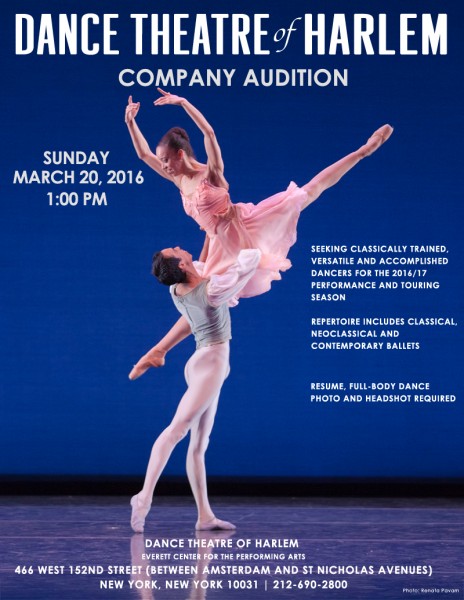Dance Theatre of Harlem COMPANY AUDITION Sunday, March 20, 2016