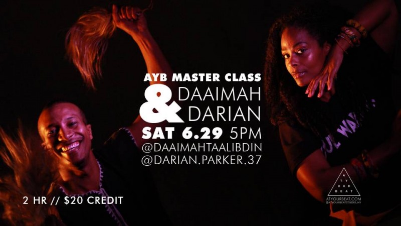 Photo of Daaimah Taalib-Din and Darian Parker.  Also there are event details.