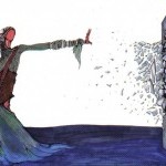 feminine figure, reaching towards glass wall