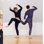 Left: Davidson Gigliotti and Leo (top) and Stuart Sherman (bottom), stills from video by Davidson Gigliotti; Jennifer Monson and