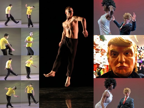 Left: Steve Paxton, stills from video by Cathy Weis; Center: Nicolas Sciscione of the Stephen Petronio Company, photo by Julie L