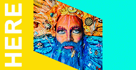 A gif of work at HERE Art of which this one is of Taylor Mac in character for the Socrates 