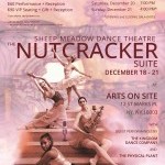 Several dancers make a triangle in a pink background. The Text contains details of the performance dates and logos of sponsors. 