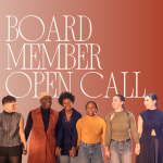 A flyer that reads Board Member Open Call with a group of people holding hands and smiling.