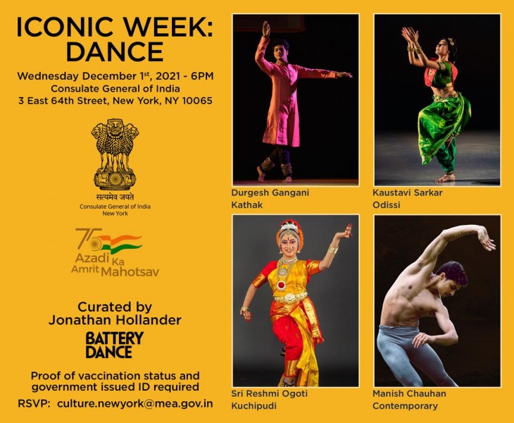 Consulate General of India - New York Announces An Evening of Indian Dance Curated by Jonathan Hollander as Part of Iconic Week