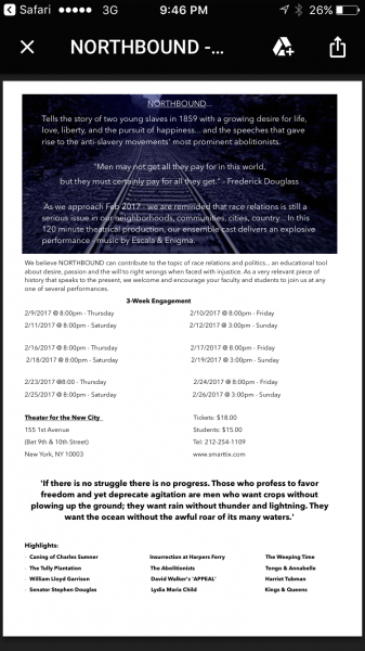 Description of play and show dates.