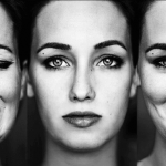 A portrait of a woman showing different emotions.