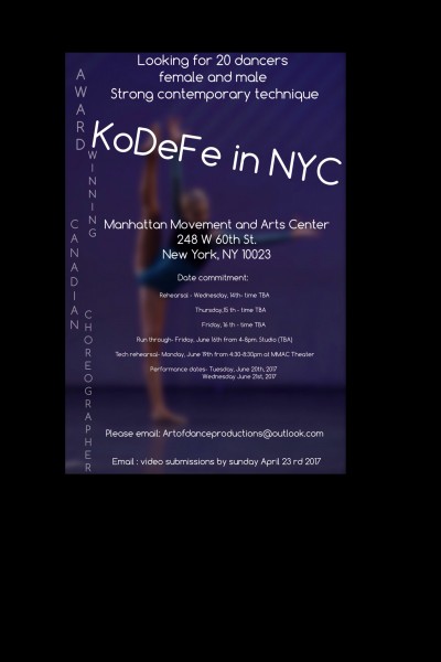 Need dancers with strong contemporary background to perform at the KoDeFe festival June 20/21  2017
