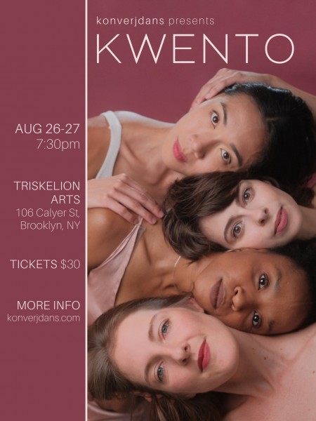 Four women with their faces stacked ear to ear, one on top of the other