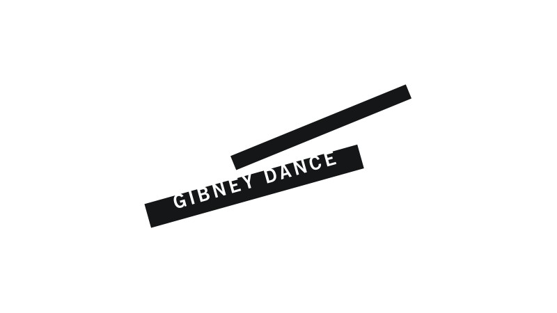 Gibney Dance logo - two horizontal, almost parallel black bars with "Gibney Dance" written on the inside of the lower bar