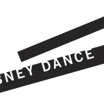 Two black bars slightly parallel to each other at a 30 degree angle. The bottom bar has "Gibney Dance" written inside it.