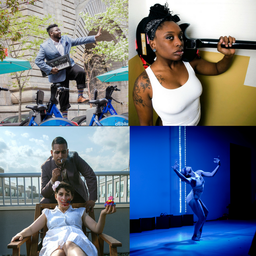 A block of four photos, featuring the individual artists and images from their shows.