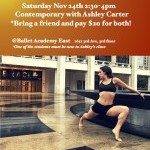 Saturday 2.30-4  Contemporary with Ashley Carter  Bring a friend and get 2 for $20
