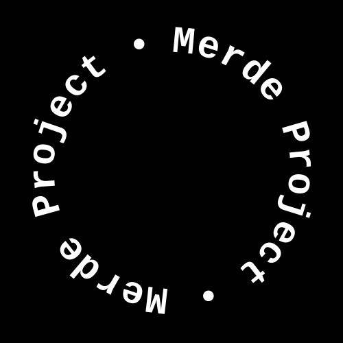 a black box with "Merde Project" written in white in a circle 