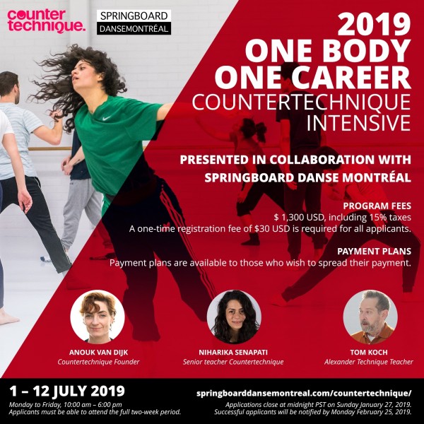 2019 ONE BODY, ONE CAREER COUNTERTECHNIQUE INTENSIVE COMING TO MONTREAL! Presented in collaboration with Springboard Danse
