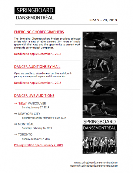 Springboard 2019 Audition and Emerging Choreographer Deadlines