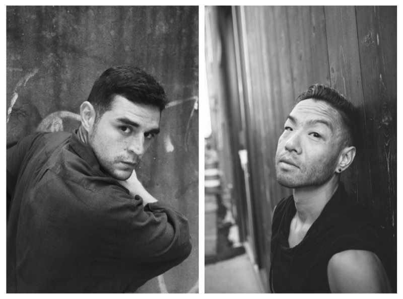 A black and white side-by-side image of Miguel and Peter