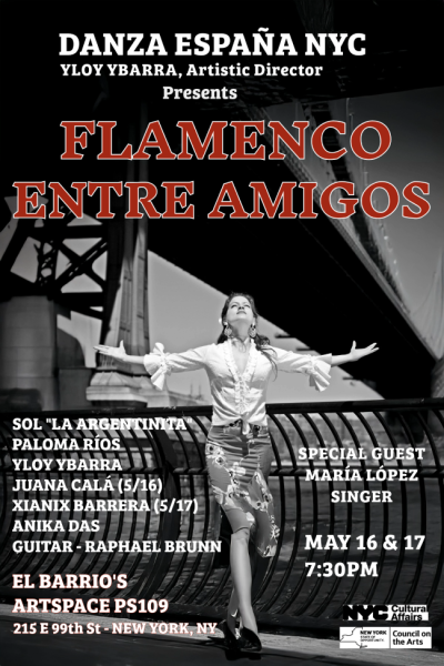 Flamenco dancer Sol Koeraus in front of bridge