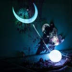 Performer interacting with projection mapping