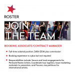 Pentacle's red star logo on the top left followed by a collage of artist images with a brief list of job requirements below