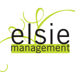 Elsie Management logo with the company's name spelled out and green curved lines in the background