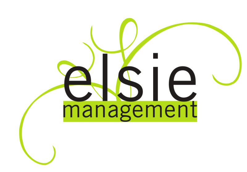 Elsie Management logo with the company's name spelled out and green curved lines in the background