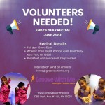 Flyer for volunteers for a recital on June 23rd.