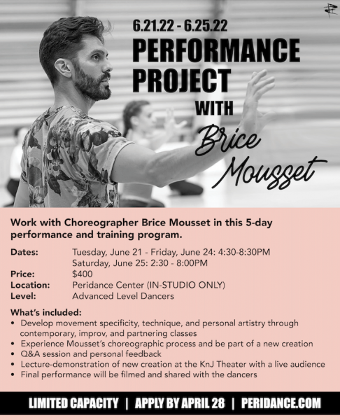 Performance Project Flyer with photo of Brice Mousset