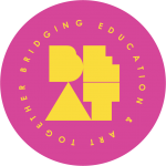 Pink circular logo with yellow letters spelling out BEAT: Bridging Education & Art Together