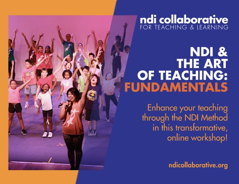 A teacher and students raise their arms above their heads