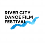River City Dance Film Festival Logo with black lettering and a blue river squiggle