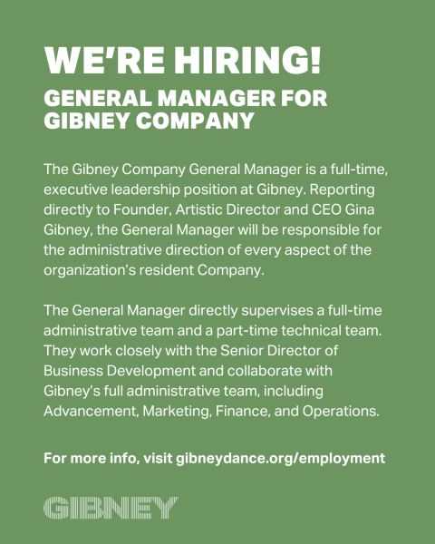 The image is a job advertisement with a green background and white text. It announces a hiring opportunity at Gibney for the pos