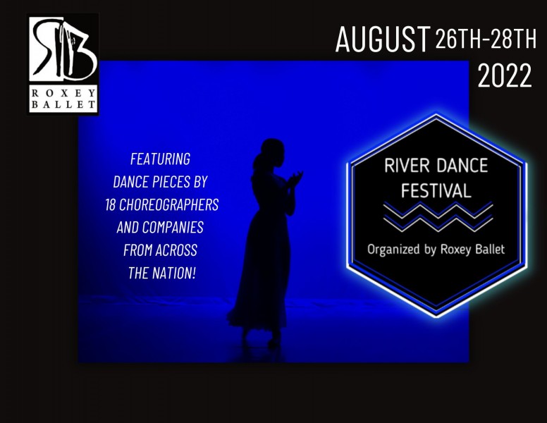 A silhouette of a dancer against blue backround.