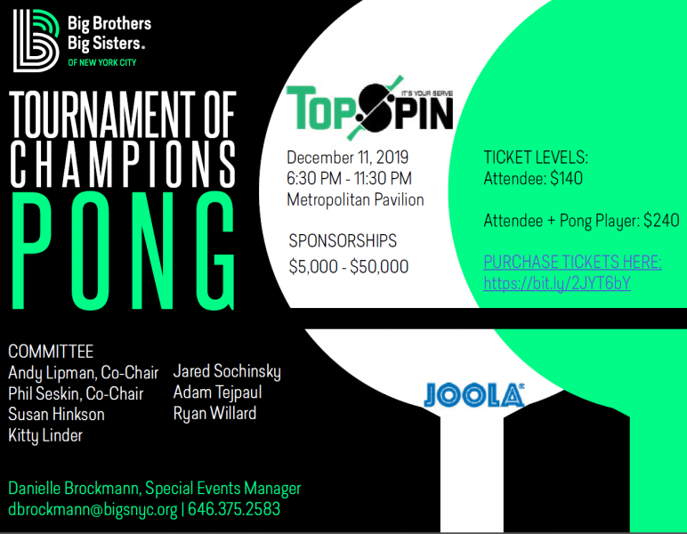 On Wednesday, December 11th, 2019, TopSpin New York will return to Metropolitan Pavilion for another amazing event highlighted 