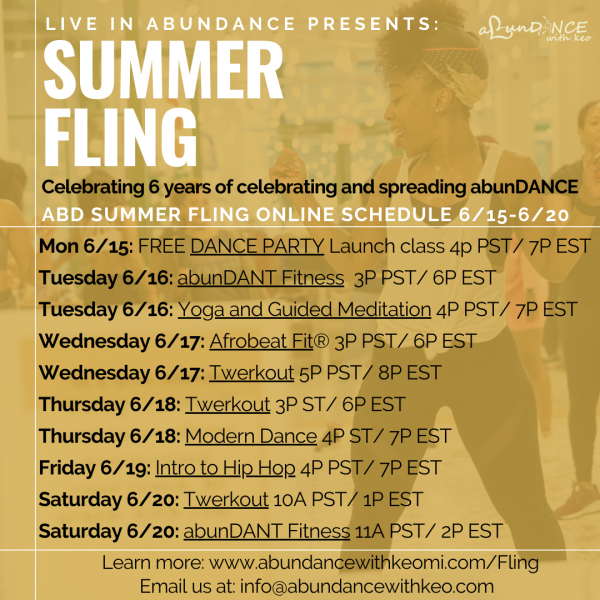 a breakdown of all the classes we're having for the week.