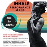 Rainbow circle with text on it and a dancer in black and white, gesturing happily, appearing to be basking in joy of movement