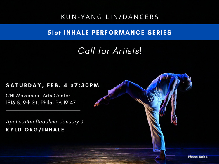 Extended dancer's leg and black background with words about INhale