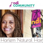 ndiCOMMUNITY logo with a photo of Paula and the outside of the NDI Center in Harlem