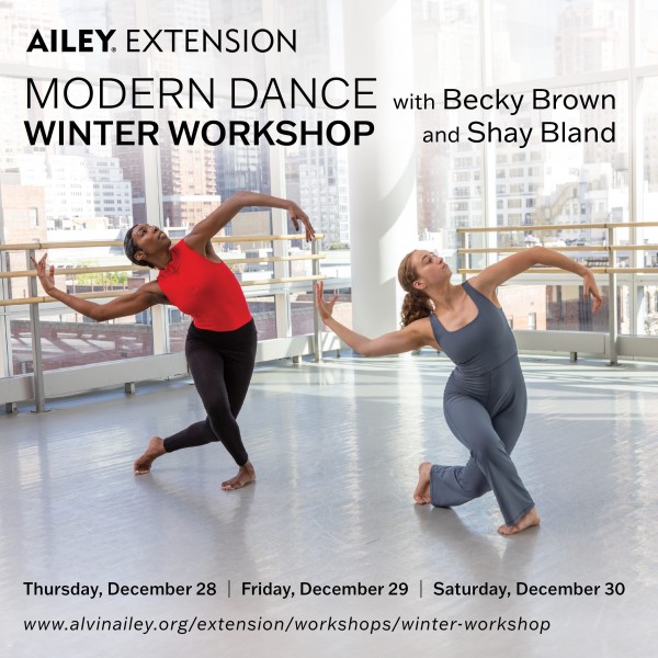 Two dancers in a studio create a side curve with flowing arms