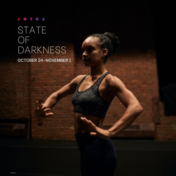 Photo of Annique Roberts on The Joyce stage, rehearsing Molissa Fenley's "State of Darkness"