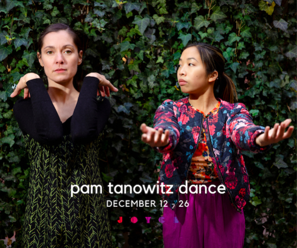 Image of Melissa Toogood and Christine Flores of Pam Tanowitz Dance, with show dates of Dec 12-26, 2020